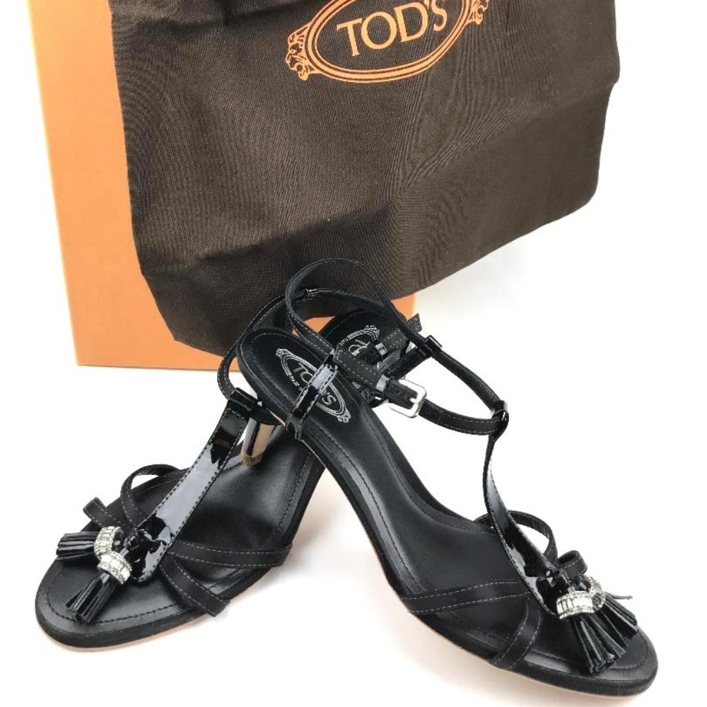 TOD'S Italian Black Patent Leather Sandal with Bag
